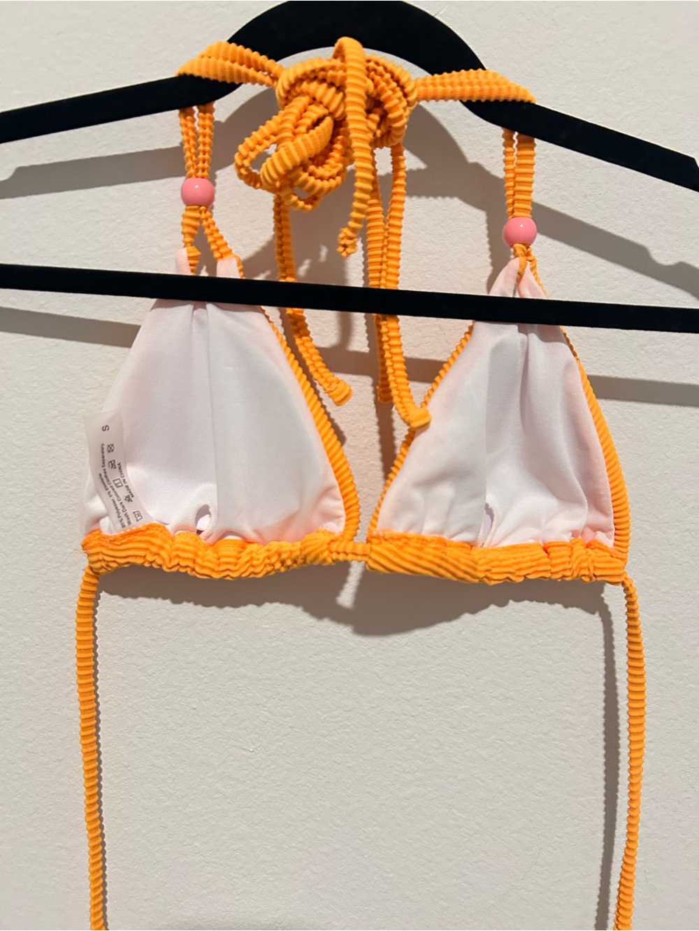 Bright Orange Ribbed String Bikini Top - Picture 4 of 5